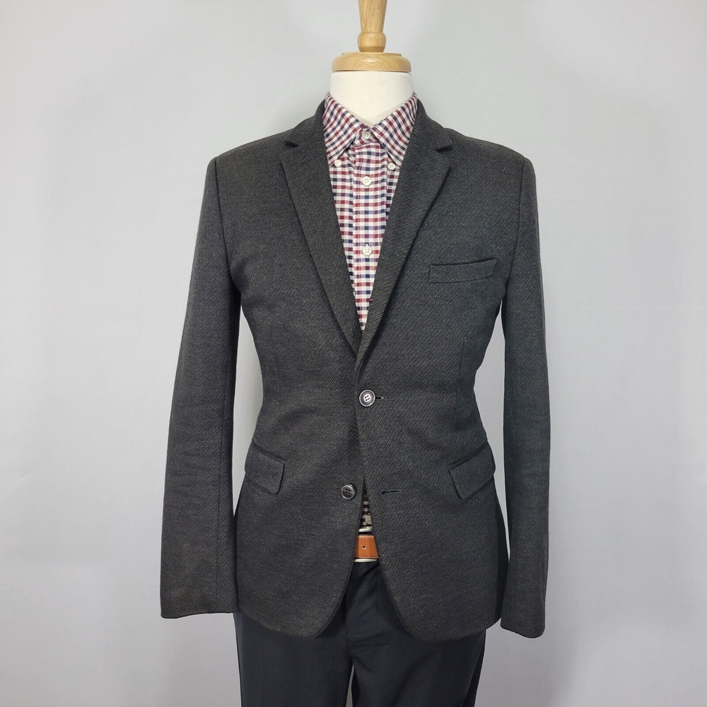 H&M Men's Sport Coat Blazer Two Button Flannel Poly Wool Blend Brown 38R